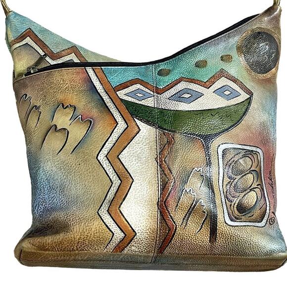 ANUSCHKA  GENUINE  LEATHER  HAND PAINTED‎ HOBO BAG - Picture 10 of 13